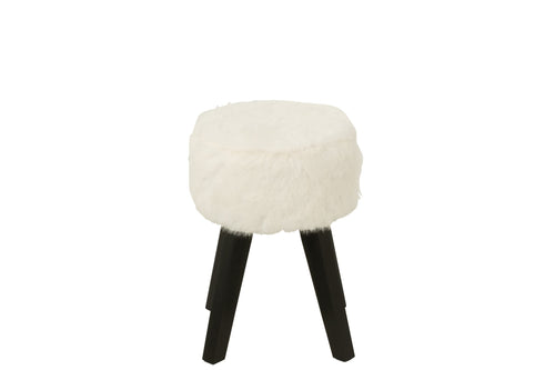 J-Line kruk Fur With Wooden - hout - wit