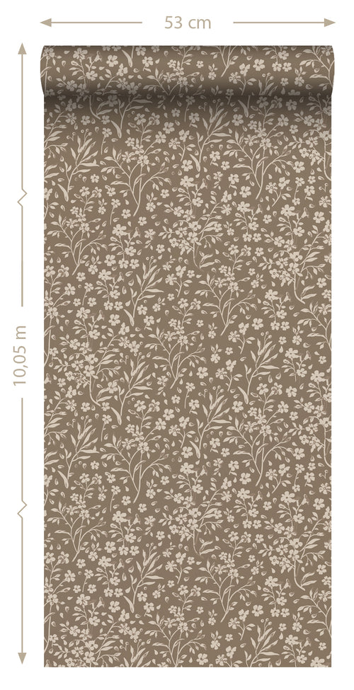 ESTAhome behang bloemetjes taupe - 50 x 900 cm - 139882 - vtwonen shop