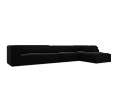 Micadoni rechter hoekbank Ruby 5-zits, flueel, zwart - 180x366x69cm