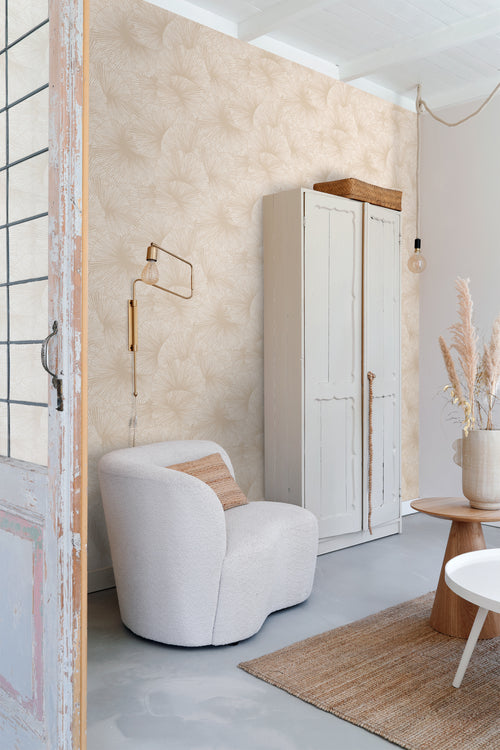 ESTAhome behang 3D-motief bladeren beige - 53 cm x 10.05 m - 131395