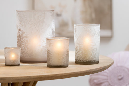 J-Line windlicht Bladeren - glas - beige - small - 6 stuks