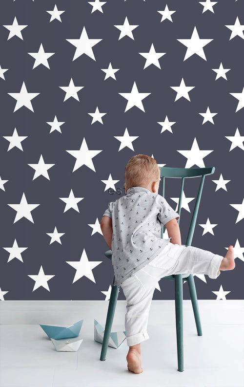 ESTAhome behang grote en kleine sterren donkerblauw - 53 cm x 10.05 m - 138933