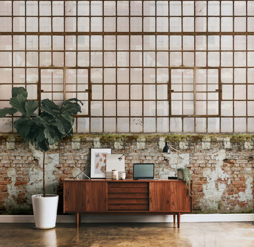 Livingwalls fotobehang stenen muur crème, bruin, groen en beige - 159 x 280 cm - AS-392441 - vtwonen shop