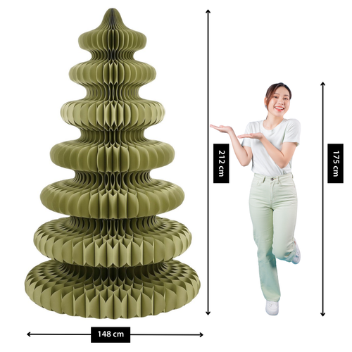 Mica Decorations Papieren Kerstboom - Opvouwbare Kunstkerstboom - H212 x Ø148 cm - Kerst Decoratie - FSC 100% - Groen