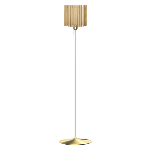 Umage Sante vloerlamp brushed brass met Komorebi medium oak natural - Ø 29 cm