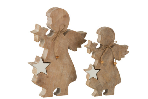J-Line figuur Engel Ster Mango - hout - wit - large