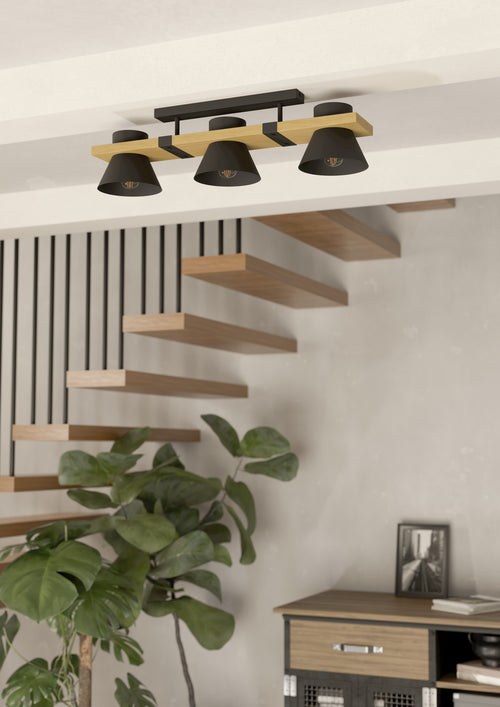 EGLO plafondlamp Maccles - e27 - 78 cm - zwart/bruin - hout