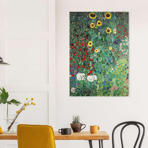 Artfulprints Poster met Lijst Gustav Klimt - Country garden with sunflowers   - 30x40 cm - Donkergroen