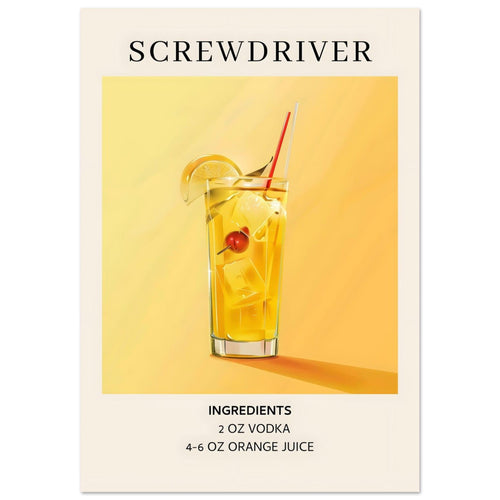 Artfulprints Poster met Lijst Screwdriver cocktail - Ingrediënten   - 30x40 cm - Geel