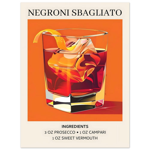 Artfulprints  Negroni Sbagliato cocktail - Ingrediënten   poster 30x40 cm - vtwonen shop