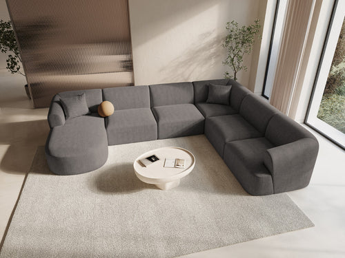 Cosmopolitan Design Modulaire panoramische hoekbank rechts Campi 7-zits, structurele stof grijs - 255x330x70cm