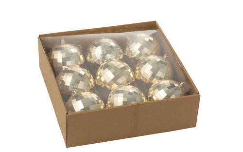 J-Line kerstbal Disco - kunststof - goud - doos van 9