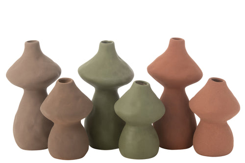 J-Line vaas Paddenstoel - porselein -  rood/groen/bruin - large -  3 stuks - 22.5 cm hoog - vtwonen shop