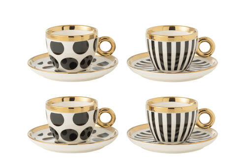 J-Line kop + schoteltje Strip - keramiek - mix - doos van 4 - vtwonen shop