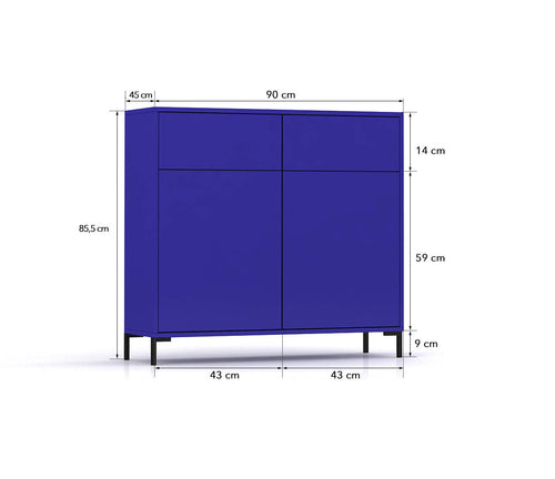 ReallyNiceThings Dressoir MDF 2 deuren en 2 lades - blauw - 90x45x84 cm