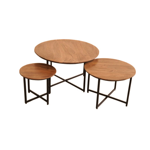 StarFurn Salontafel RichWood - Rond Naturel Hout - Set van 3 - vtwonen shop
