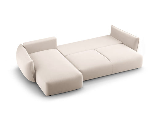 Cosmopolitan Design Uitklapbare hoekbank links met opbergdoos Matera 4-zits, flueel beige - 173x253x86cm