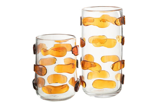 J-Line vaas Pebbles - glas - amber/transparant - large - Ø 17 cm