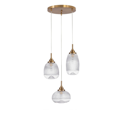 Merano Estevan 3-lichts cluster hanglamp gesatineerd goud metaal helder glas LED E14