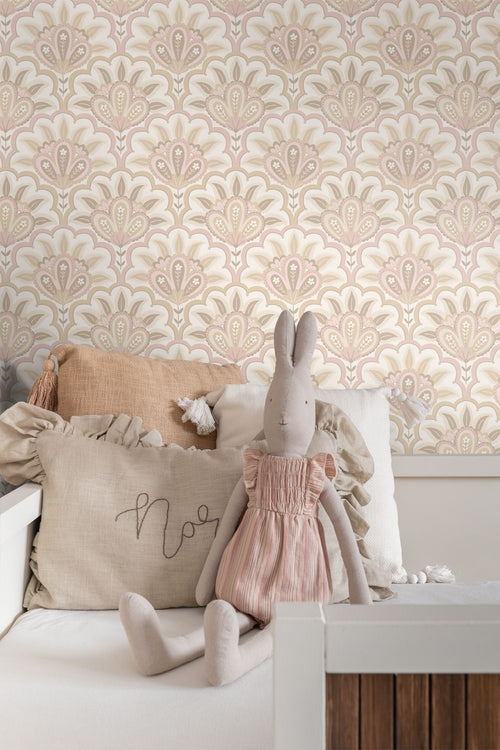 ESTAhome behang oosters barok motief beige en roze - 50 x 900 cm - 131032
