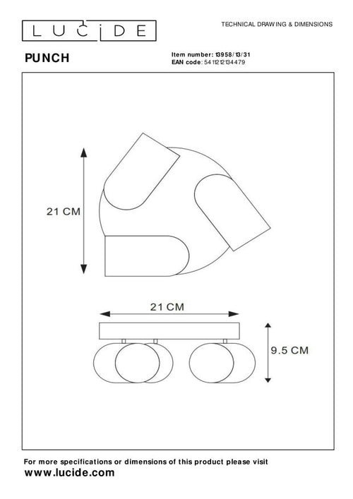 Lucide plafondspot PUNCH - 3xGU10 - Wit - vtwonen shop