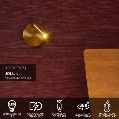 Lucide bedlamp JOLIJN - Geïntegreerde LED - Mat Goud / Messing - vtwonen shop