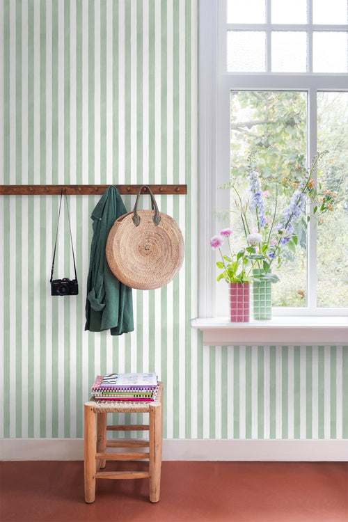 ESTAhome behang strepen groen en wit - 53 cm x 10.05 m - 131303