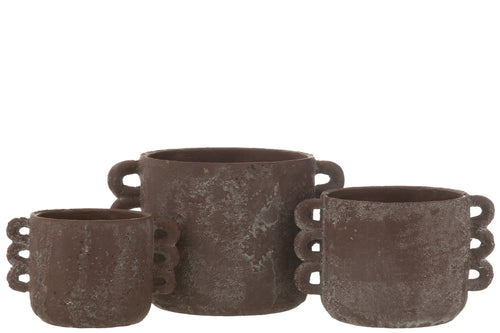 J-Line bloempot Celia - keramiek - bruin - large - Ø 30 cm