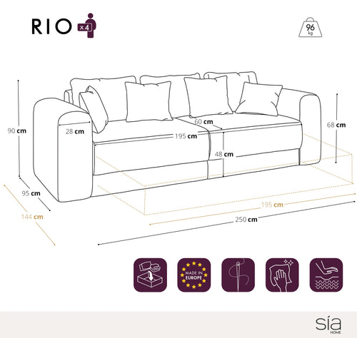 Sia Home - Slaapbank met opbergruimte, notenhout RIO - gewaafd fluweel crème 250cm