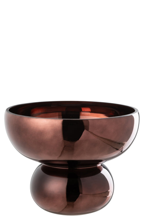 J-Line theelichthouder/vaas Op Voet Afgerond - glas - pruim - Ø 23 cm