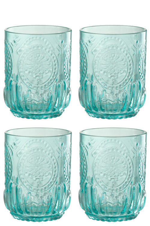 J-Line drinkglas Maya - glas - aqua - giftbox van 4