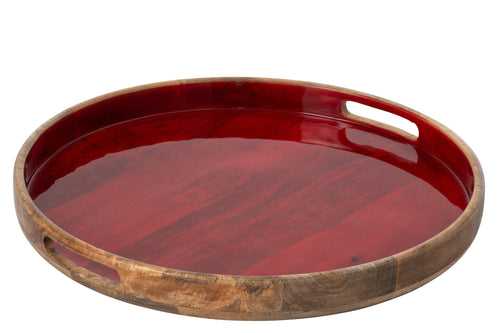 J-Line Dienblad - mangohout - donkerrood/naturel