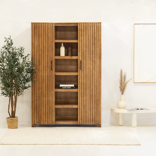 Giga Meubel Wandkast Tobi - Mangohout - Naturel - 140x40x210cm - vtwonen shop