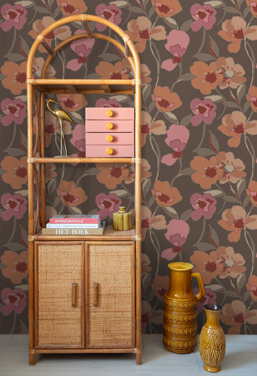 ESTAhome behang bloemen terracotta en oudroze - 50 x 900 cm - 130991 - vtwonen shop
