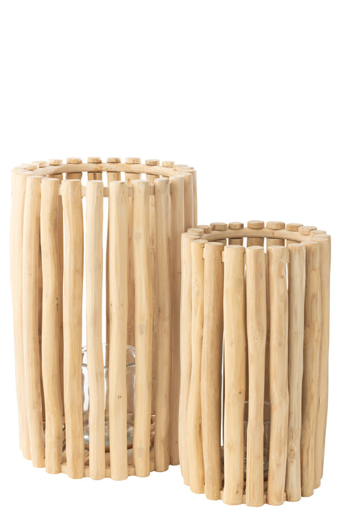 J-Line lantaarn - hout - naturel - set van 2 - vtwonen shop