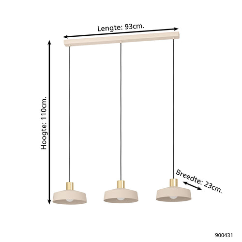 EGLO hanglamp Valdiola - e27 - 93 cm - beige/goud - staal - vtwonen shop