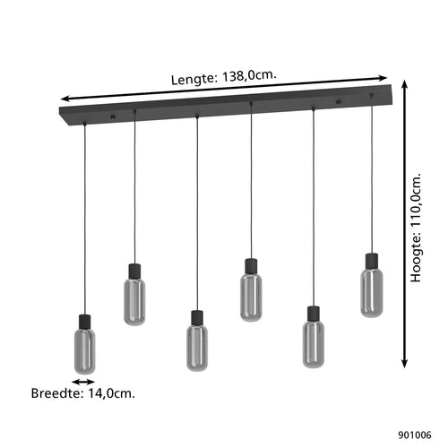 EGLO hanglamp Majone - e27 - smoke glas - 138 cm - zwart - vtwonen shop