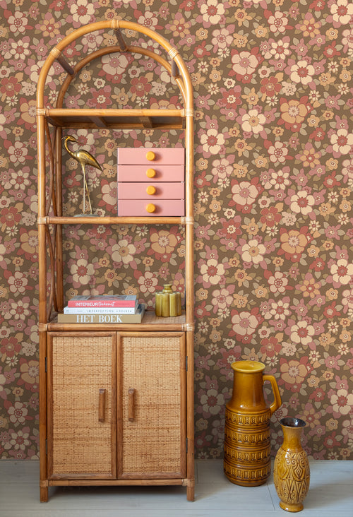 ESTAhome behang retro bloemen rood en bruin - 50 x 900 cm - 131530 - vtwonen shop