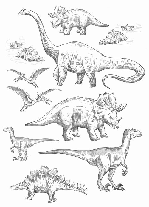 ESTAhome muursticker dinosaurussen zwart wit - 47.5 x 66 cm - 156105