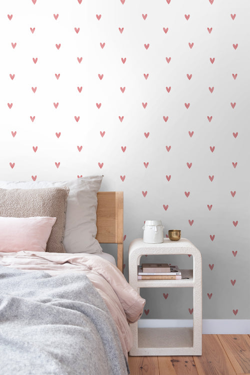 ESTAhome behang hartjes wit en roze - 50 x 900 cm - 131630