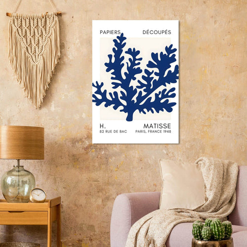 Artfulprints  Matisse – Aqua bloom navy blue II   poster A4 21x29.7 cm - vtwonen shop
