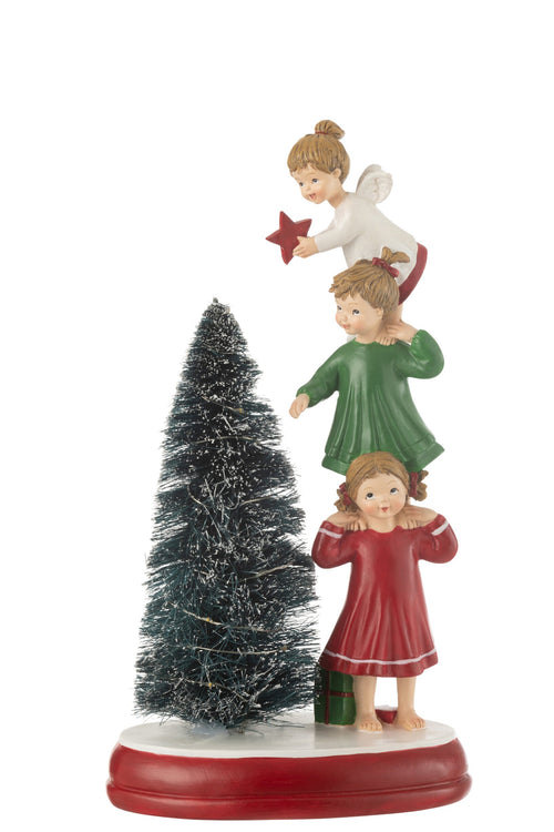 J-Line decoratie Engelen Boom - polyresin - mix - LED lichtjes