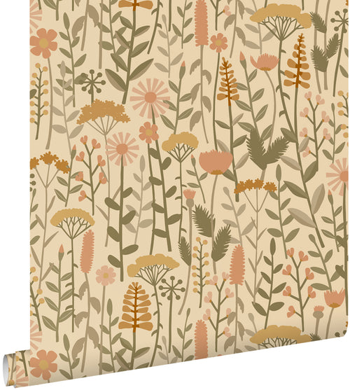 ESTAhome behang veldbloemen geel, oranje en groen - 50 x 900 cm - 131548 - vtwonen shop