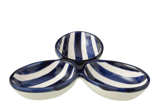 J-Line serveerschaal Granada Stripes Clover - keramiek - wit/blauw - vtwonen shop