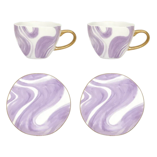 Urban Nature Culture Good Morning kopje Cappuccino/Tea en bord Valuri Violet - set van 4 - in cadeauverpakking