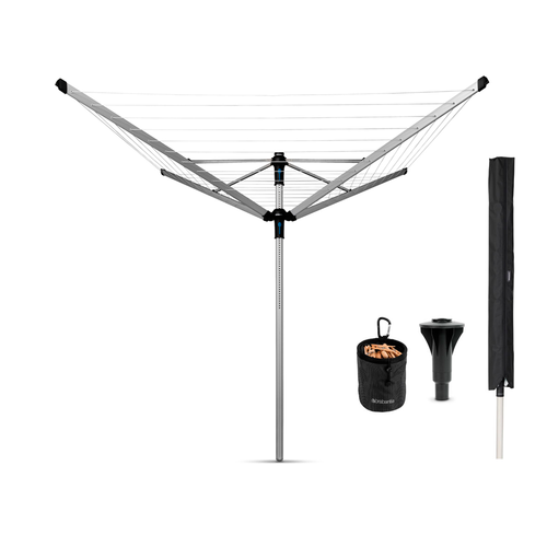 Brabantia Droogmolen Lift-O-Matic - 60M - met kunststof betonanker - met beschermhoes en wasknijpertasje - metallic grey - vtwonen shop