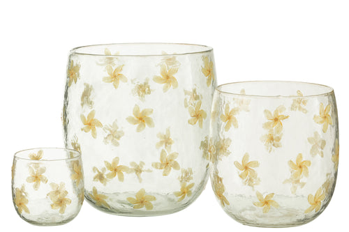 J-Line windlicht Bloemen  glas - geel - large - vtwonen shop