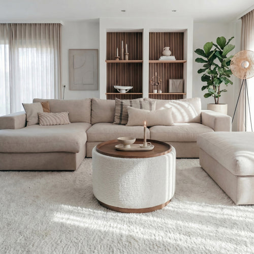DÉJA Living Salontafel Marcia - Rond Beige/Walnoot - Incl. Opbergruimte - Ø55cm