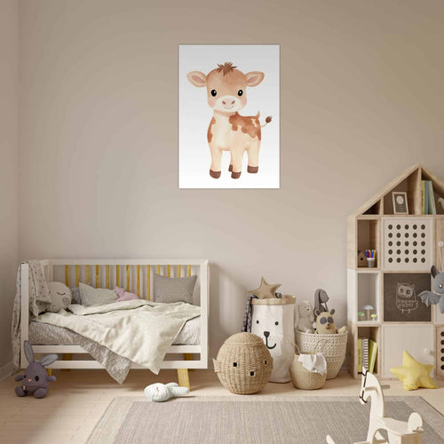 Artfulprints Poster Vrolijke koe   - 50x70 cm - Bruin