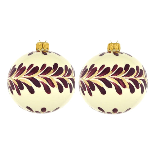 Dagmara kerstbal – glas – set van 2 – met donker violette takmotieven - vtwonen shop